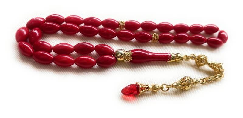 TMN I Rote Perlen Tasbih I 925 Sterling Silber Quaste I Vergoldet I Mit Box und Box-Textoption I Hochwertiges Material- Original Koralle, MERCAN - Tesbih Mit Namen