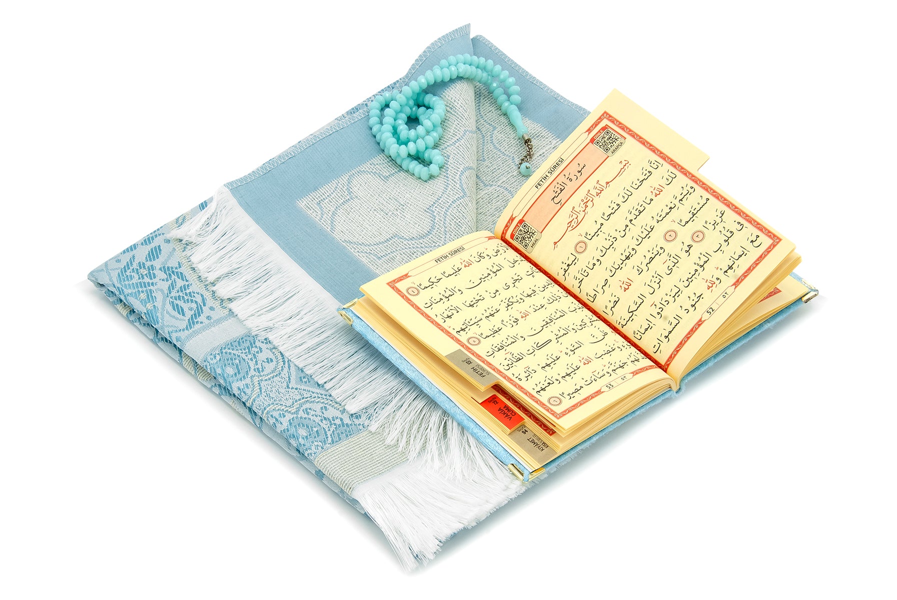 TAFT Stoff muslimische Geschenke Gebetsteppich & Samtbezogene Yaseen Sura Taschenformat Buch & Kristall Gebetskette Set mit Kraft Box islamische Ramadan Eid Geschenke, Gastgeschenke - Tesbih Mit Namen