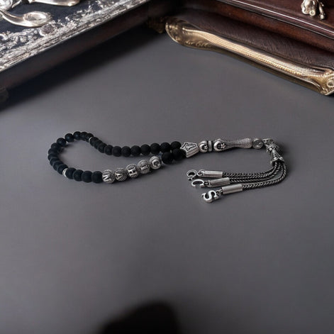 Tesbih mit gratis Armband I Onyx 33 Perlen 8mm I Halbmond- und Sternenkonzept I Versand erfolgt mit Tesbihbox