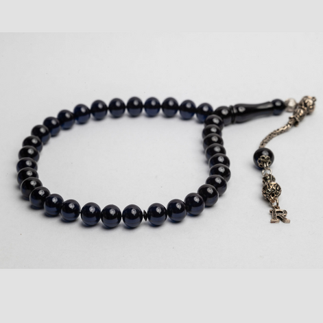 Efendi Model, Siyah Renk Ateş Kehribar, Küre Kesim, 33 Habbe, Harf Seçenekli Püskül
