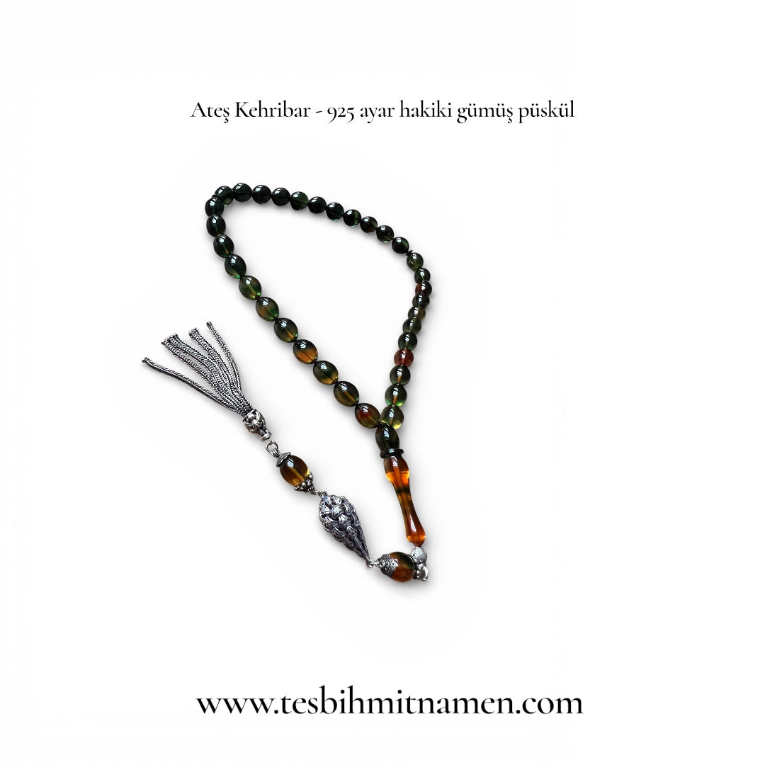 TMN I Ateş Kehribar I 925 Ayar Hakiki Gümüş Püskül - Koleksiyonluk Ürün