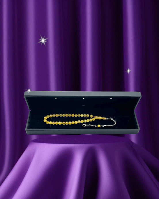 TMN I Damla Kehribar Tesbih, 100% Echter Bernstein, 33 Perlen Gebetskette, 6mm