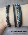 2-Teiliges Armband Set - Echt Leder Armband & Perlenarmband