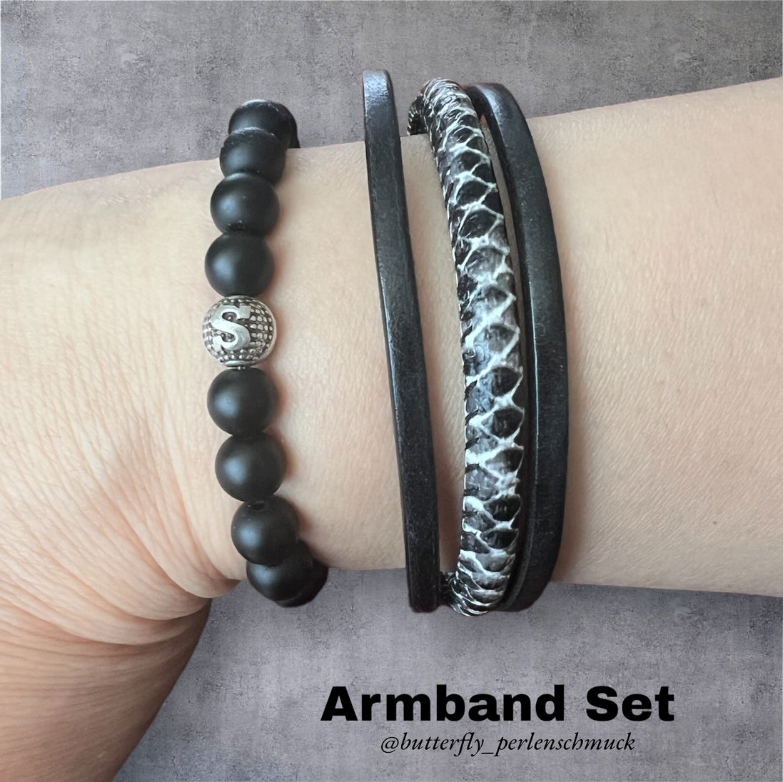 2-Teiliges Armband-Set – Echtlederarmband & Perlenarmband