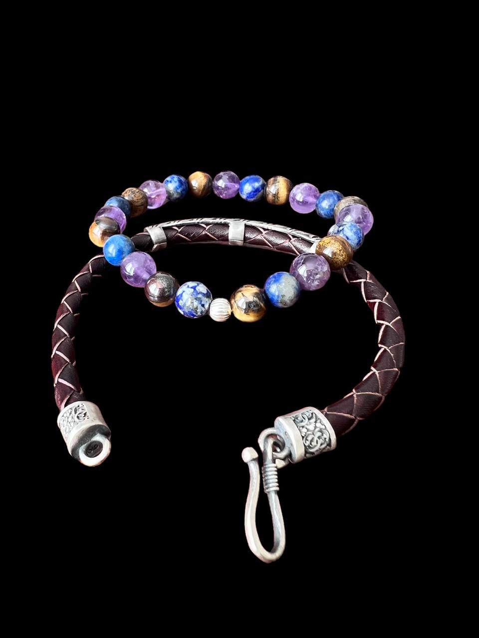 Merano - Handgefertigtes Armband-Set aus Leder + 925er Echt Silber und Edelsteinen