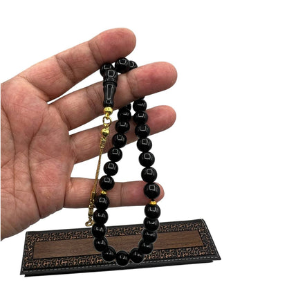 Oltu Tesbih, 925 Ayar Hakiki Gümüş 14 Ayar Altınkaplama Püskül, Harf Seçenekli, 33 Habbe