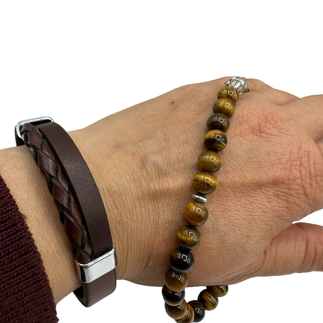 Gebetskette mit Namen, Kombination mit Echtlederarmband, Gebetsketten-Set, 33 Perlen mit Zülfikar-Anhänger