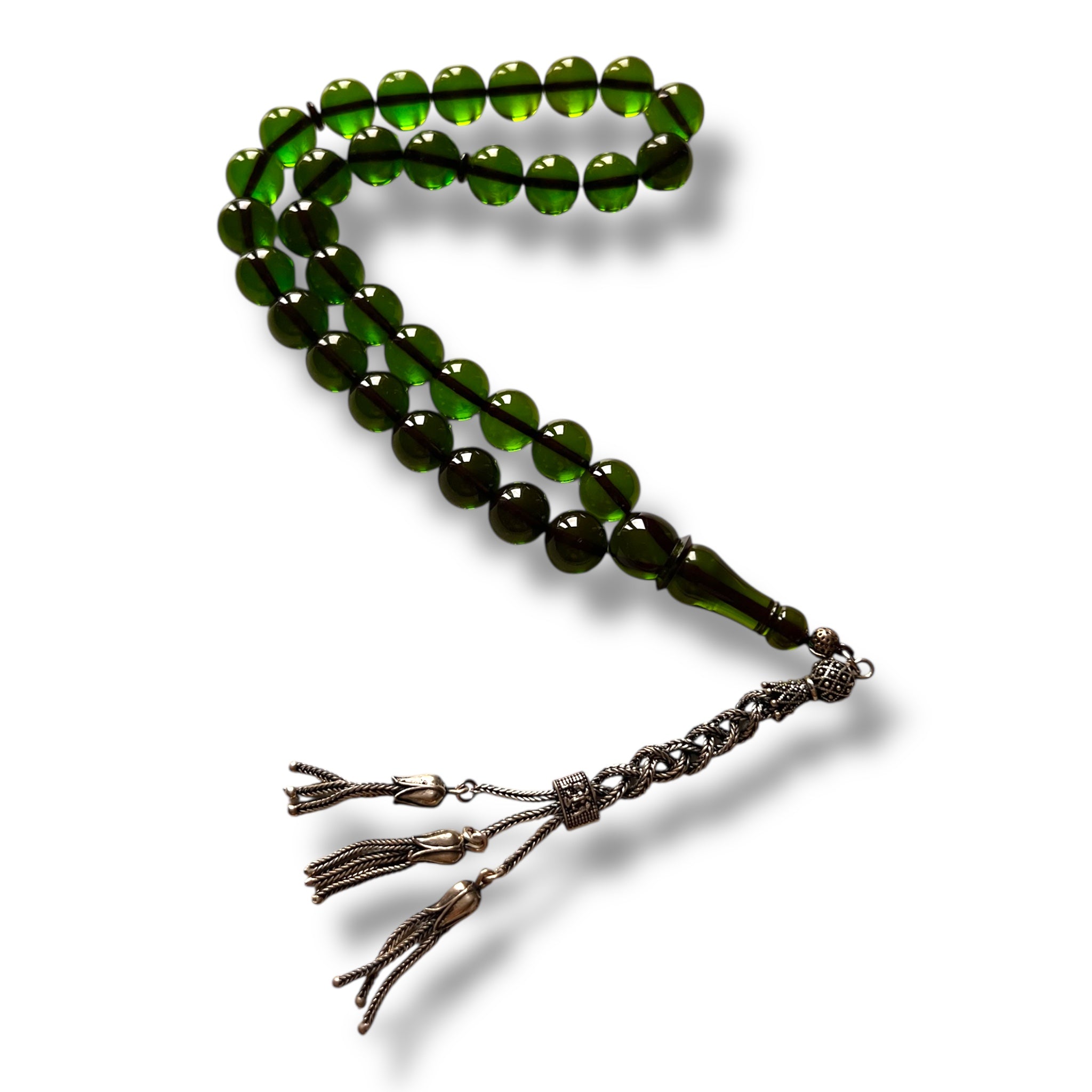 Orman Yeşili Özel Koleksiyon Tesbih - Ateş kehribar