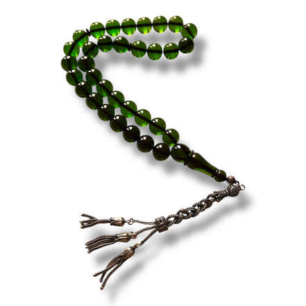 Orman Yeşili Özel Koleksiyon Tesbih - Ateş kehribar