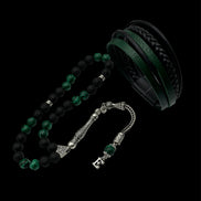 Gebetskette Mit Namen, Kombination Mit Echt Leder Armband, Tesbih Set, 33 Perlen Mit Buchstaben Anhänger