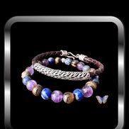 Merano - Handgefertigtes Armband-Set aus Leder + 925er Echt Silber und Edelsteinen