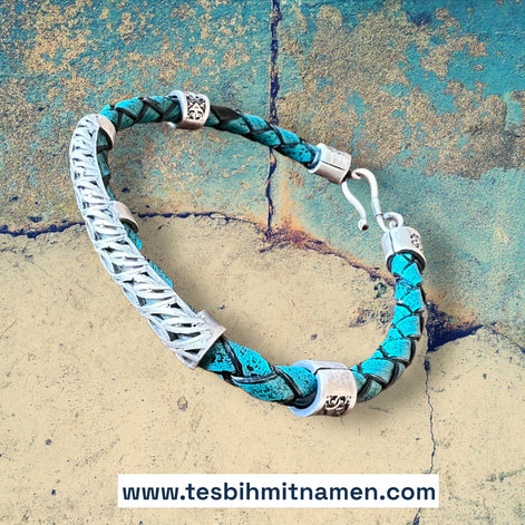 Premium Armband, echt Leder, 925er echt Silber Material