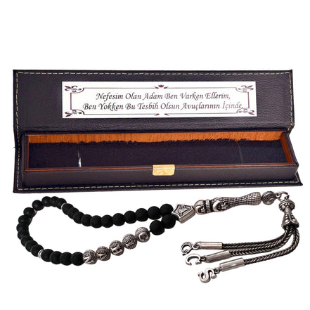 Tesbih mit gratis Armband I Onyx 33 Perlen 8mm I Halbmond- und Sternenkonzept I Versand erfolgt mit Tesbihbox