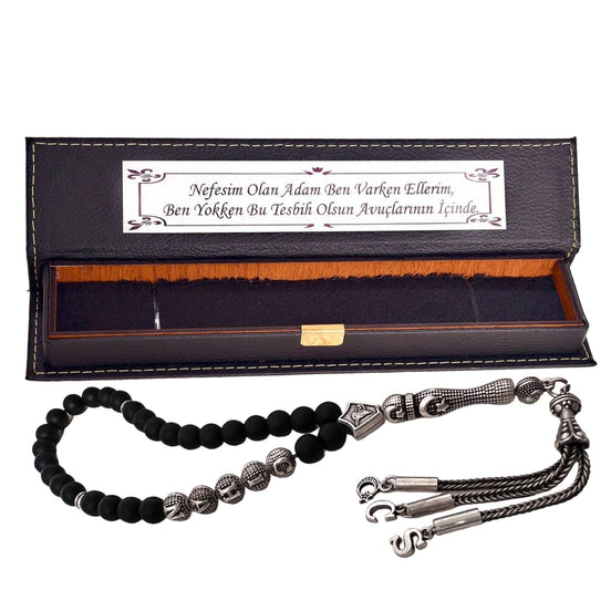 Tesbih mit gratis Armband I Onyx 33 Perlen 8mm I Halbmond- und Sternenkonzept I Versand erfolgt mit Tesbihbox