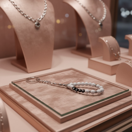 TMN I İsimli Anahtarlık I Doğaltaş I Mini Tesbih Modeli Beyaz Boss Model I İsme Özel Yazı