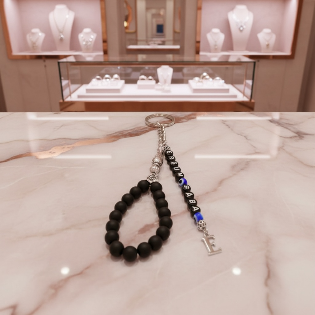 Anahtarlik, Isimli Anahtarlik, Siyah Boncuklu, Ehliyet Hediyesi, Araba Hediyesi, Nazar Boncuk, Harfli