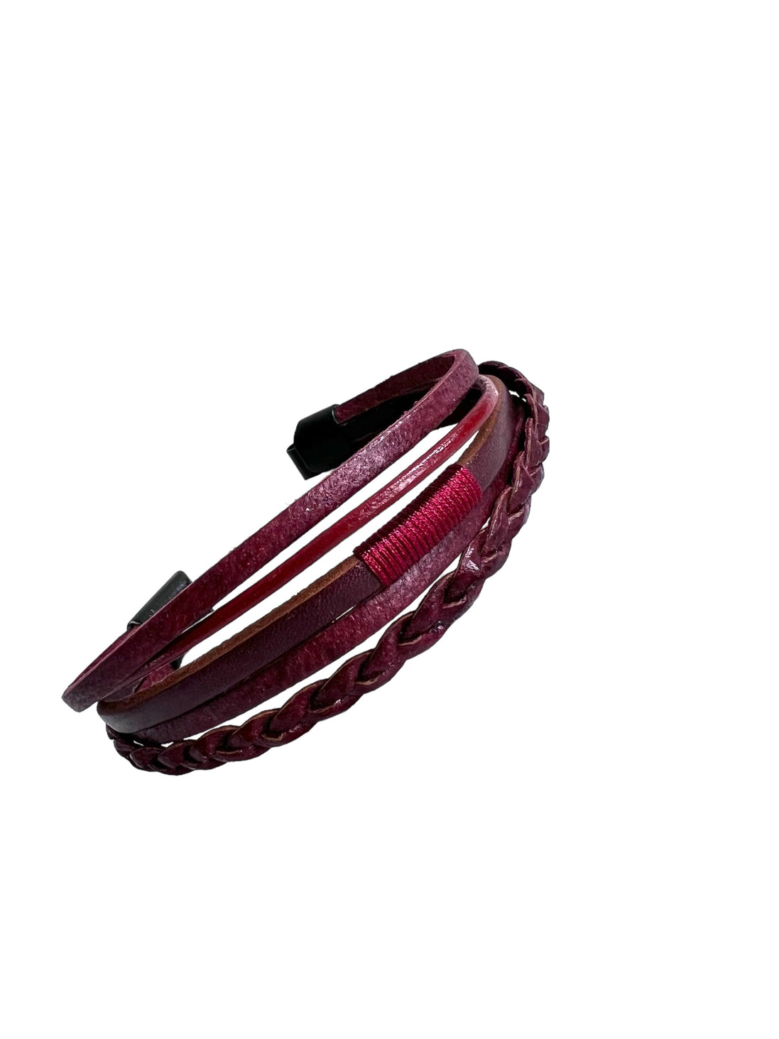 Echtleder-Armband – exklusive Verarbeitung – 5-reihig in Weinrot