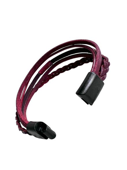 Echt Leder Armband - Exclusive Verarbeitung - 5-Reihig in Weinroter Farbe
