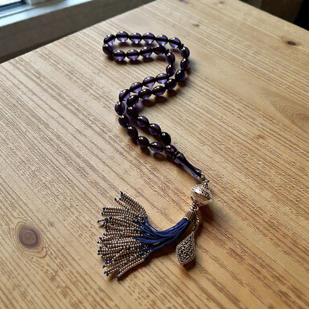 Mavi Osmanlı Zarafeti – Özel Koleksiyon Tesbih Ateş Kehribar Tesbih - Saray Püskül