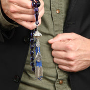 Mavi Osmanlı Zarafeti – Özel Koleksiyon Tesbih Ateş Kehribar Tesbih - Saray Püskül