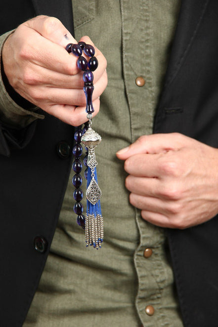 Mavi Osmanlı Zarafeti – Özel Koleksiyon Tesbih Ateş Kehribar Tesbih - Saray Püskül