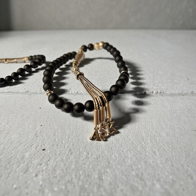 TMN I Siyah Oniks Tesbih & Bileklik I Harfli Püskül I İsim Seçenekli I AŞK Model