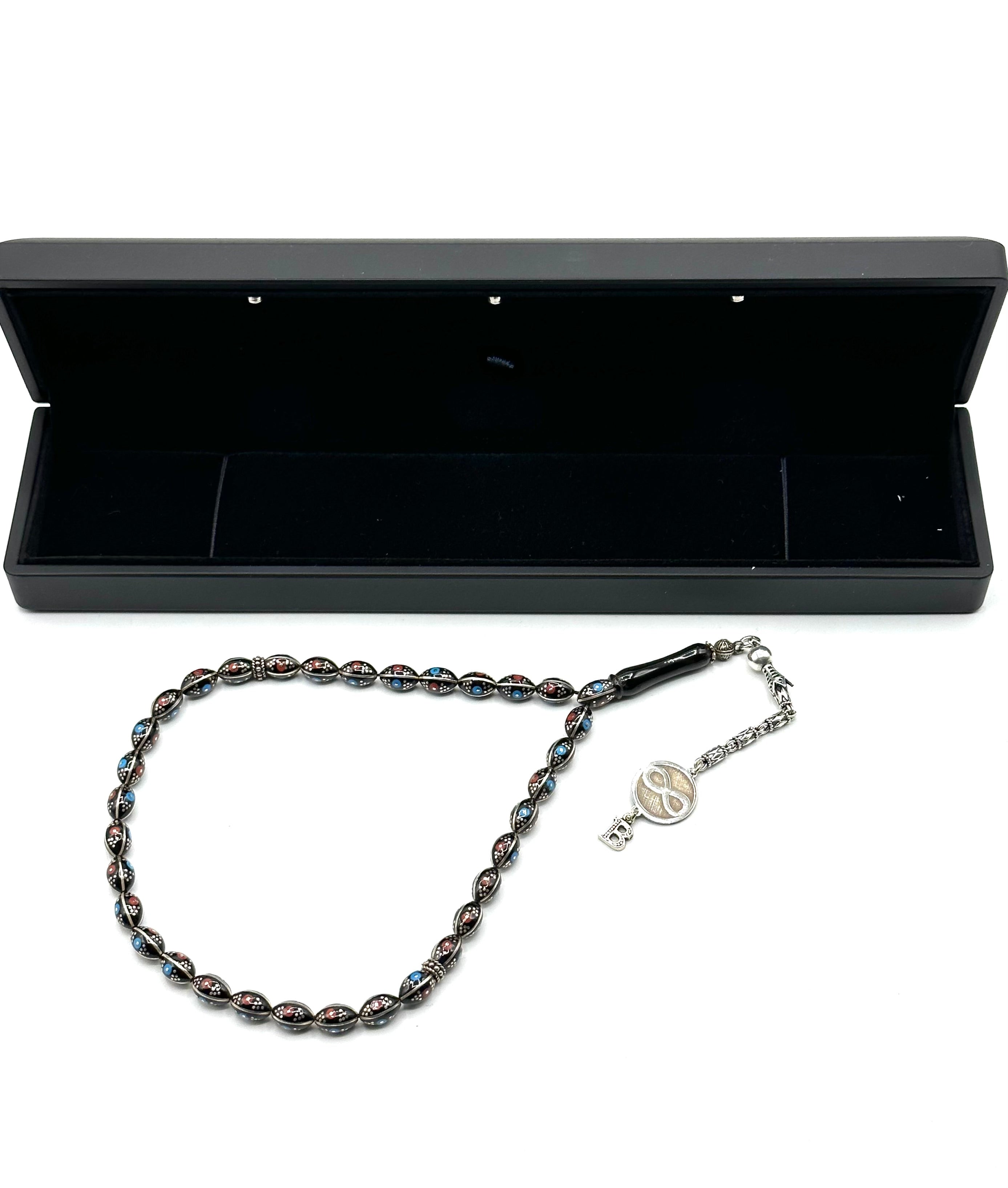 TMN I Oltu Tesbih I 925 Ayar Gümüş Harfli Sonsuzluk Püskül I Led Işıklı Kutu