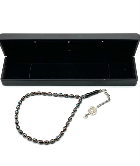 TMN I Oltu Tesbih I 925 Ayar Gümüş Harfli Sonsuzluk Püskül I Led Işıklı Kutu