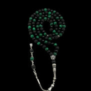 99 Habbeli Namaz Tesbihi, Malakit & LAV Doğal Taşlı, Harfli Püskül, İlave İsim Seçenekli