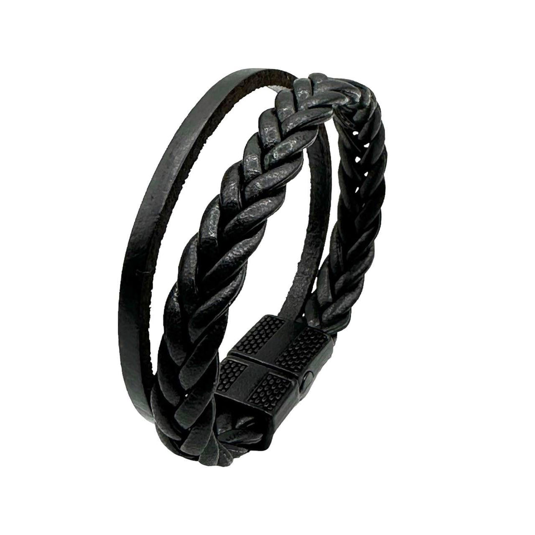 Schwarzes Lederarmband, Geflochtenes Modell, Herrenarmband, Erstklassiges Produkt