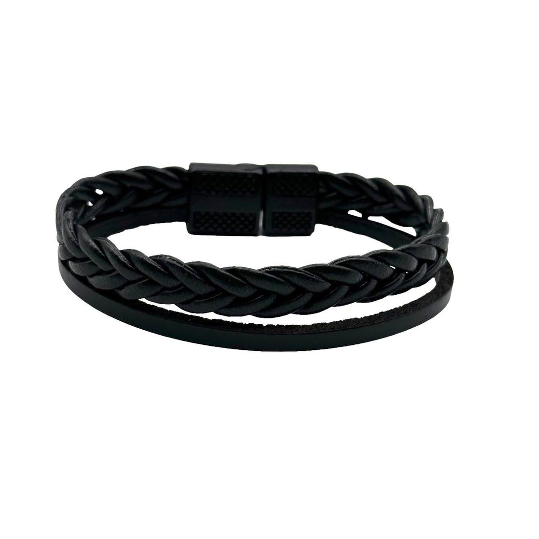 Schwarzes Lederarmband, Geflochtenes Modell, Herrenarmband, Erstklassiges Produkt