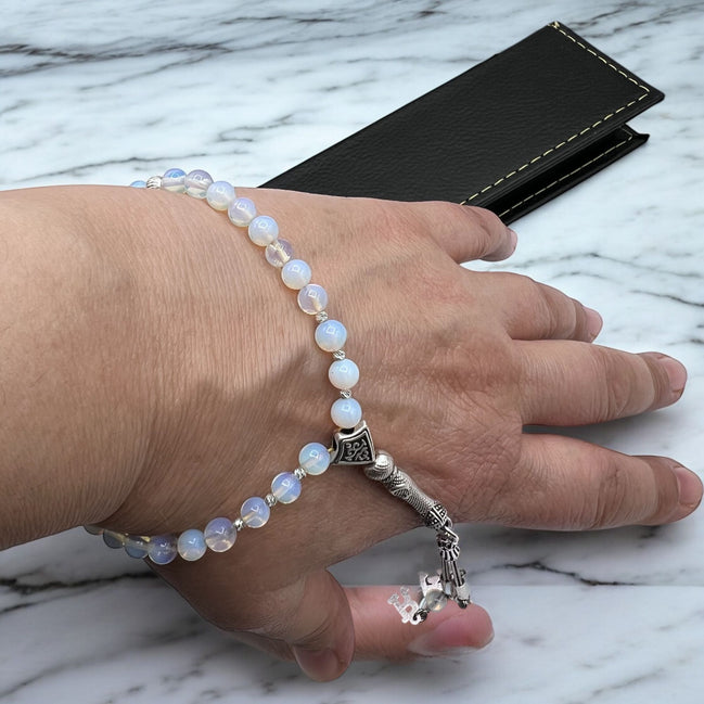 Handgelenklänge, weiße Gebetskette aus Naturstein, Opal-Modell