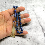 Mavi Taş, Lapislazuli Lapis Taşı, Hakiki Gümüş Altınkaplama Harf Ve Püskül, Fırın Boya İmame, İsimli Tesbih