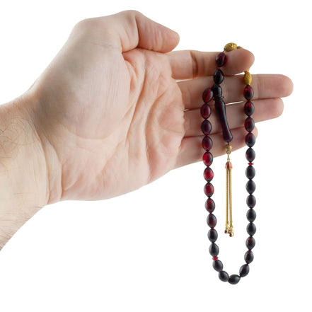 Tesbih Mit Namen I İsimli Ateş Kehribar I Kırmızı I Altın Kaplama - Tesbih Mit Namen