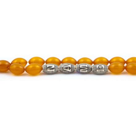 TMN I İismli Ateş Kehribar I Mandarin Tesbih I Özel Püskül - Tesbih Mit Namen