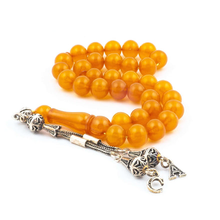 TMN I Ateş Kehribar I Mandarin I Harfli Püskül - Tesbih Mit Namen