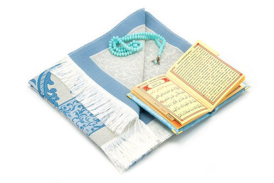 TMN I Turkuaz Seccade Seti I Tesbih ve Yasin Set I Özel Kutu - Tesbih Mit Namen