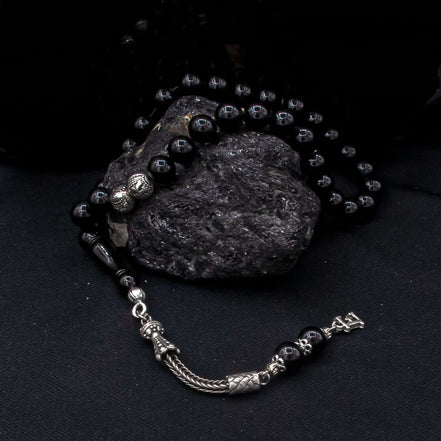 TMN I İsimli Ateş Kehribar Tesbih I 33 Boncuklu I Siyah - Tesbih Mit Namen