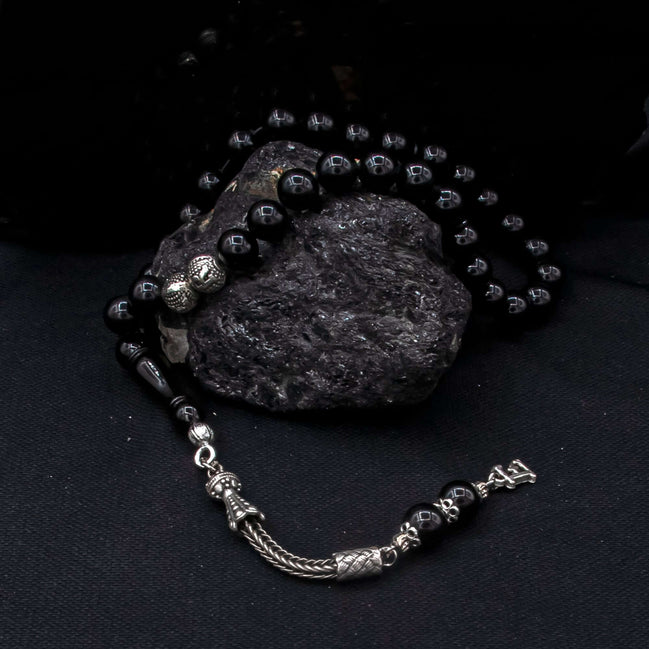 TMN I İsimli Ateş Kehribar Tesbih I 33 Boncuklu I Siyah - Tesbih Mit Namen