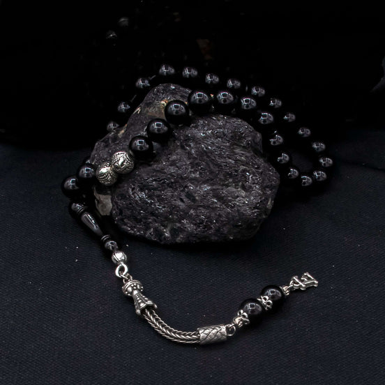 TMN I İsimli Ateş Kehribar Tesbih I 33 Boncuklu I Siyah - Tesbih Mit Namen