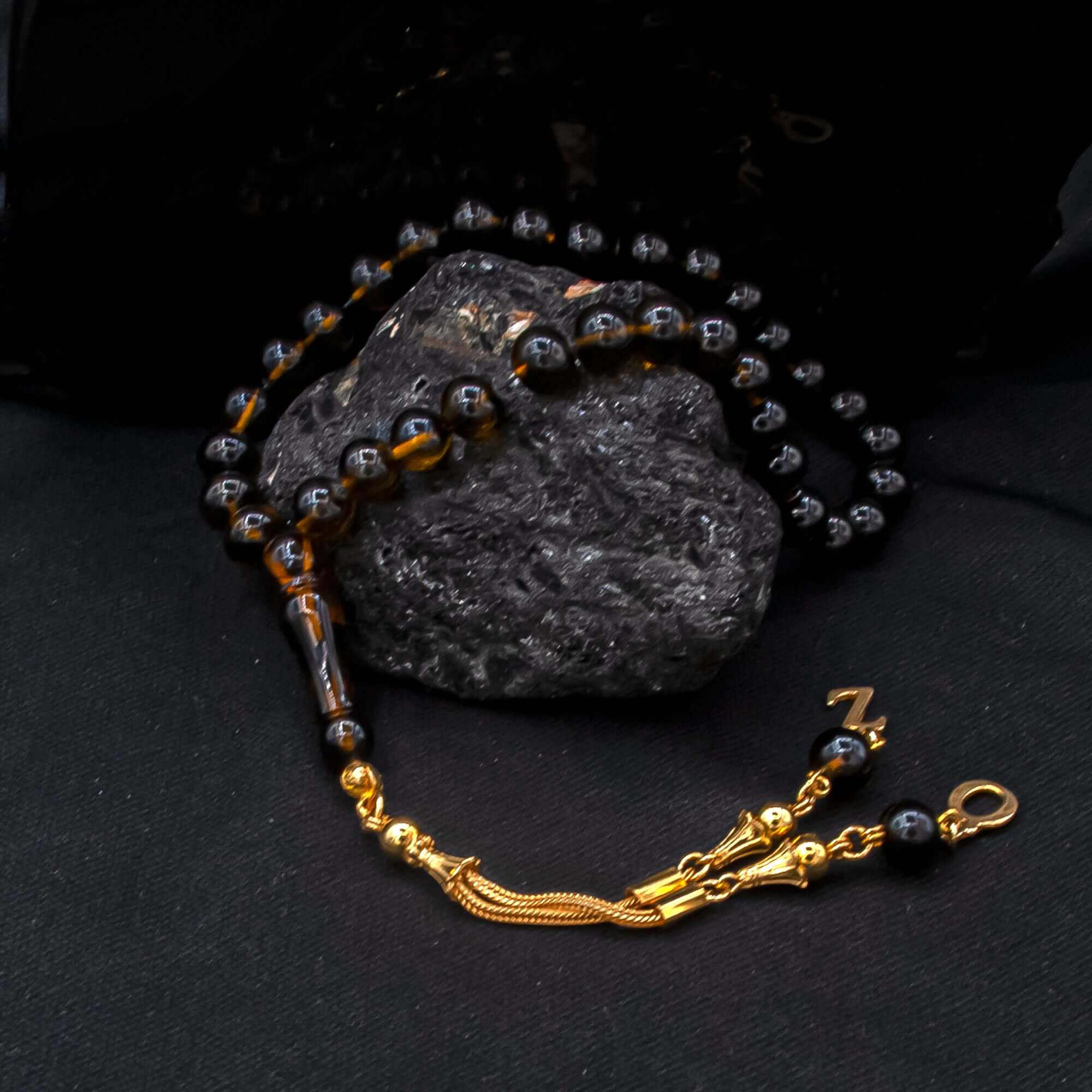 TMN I Ateş Kehribar I Harf Seçenekli I Gümüş - Tesbih Mit Namen