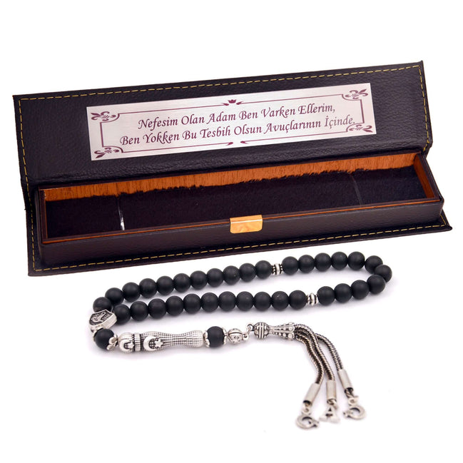 Tesbih I Onyx 33 Perlen 8mm I Halbmond- und Sternenkonzept I Tasbihbox und Box-Text - Tesbih Mit Namen