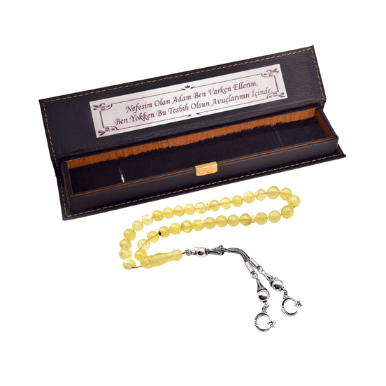 Tropfen Bernstein, Amber - 925er Silber Quaste Ayyildiz - Tesbih Mit Namen