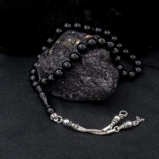 TMN I İsimli Kehribar Tesbih I Mavi Kehribar I Püskül Harfli - Tesbih Mit Namen