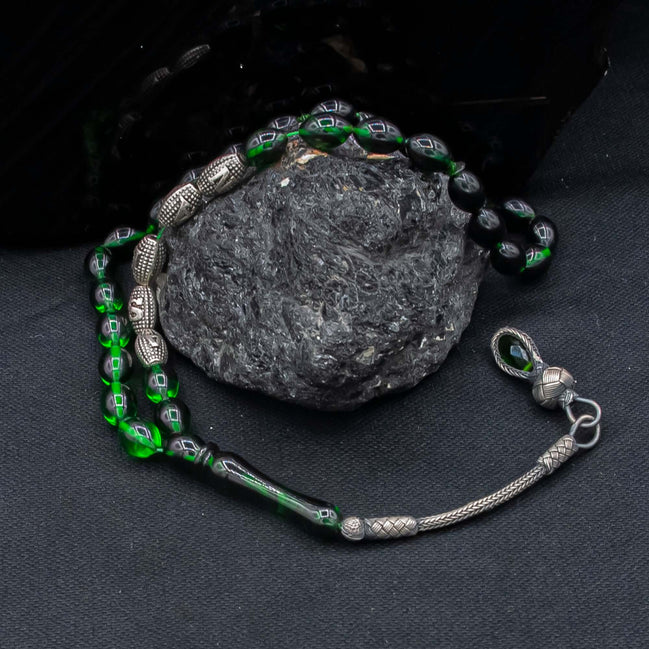 TMN I Yeşil İsimli Kehribar Tesbih I 33 Boncuklu I Kazaz Model - Tesbih Mit Namen