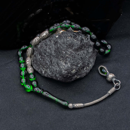 TMN I Yeşil İsimli Kehribar Tesbih I 33 Boncuklu I Kazaz Model - Tesbih Mit Namen