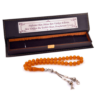 TMN I Ateş Kehribar I Mandarin I Harfli Püskül - Tesbih Mit Namen