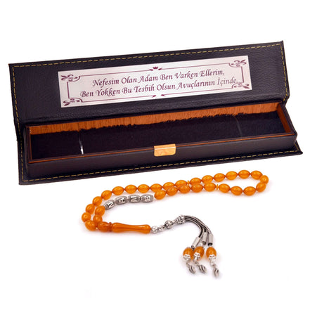 TMN I İismli Ateş Kehribar I Mandarin Tesbih I Özel Püskül - Tesbih Mit Namen