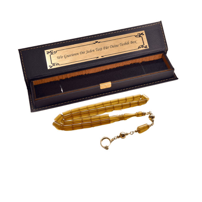 Tesbih Feuer Bernstein, 925er Silber Ayyildiz Anhänger, 14K vergoldet - Tesbih Mit Namen