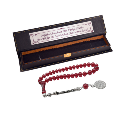 TMN | Kırmızı Ateş Kehribar I 33 Habbe I Kutu & Özel Yazı Dahil